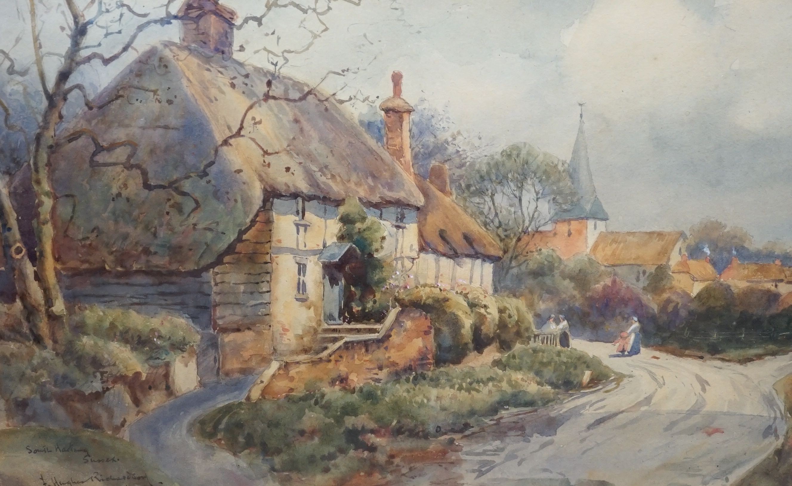 H. Hughes Richardson, watercolour, South Harting, Sussex, 20 x 32cm